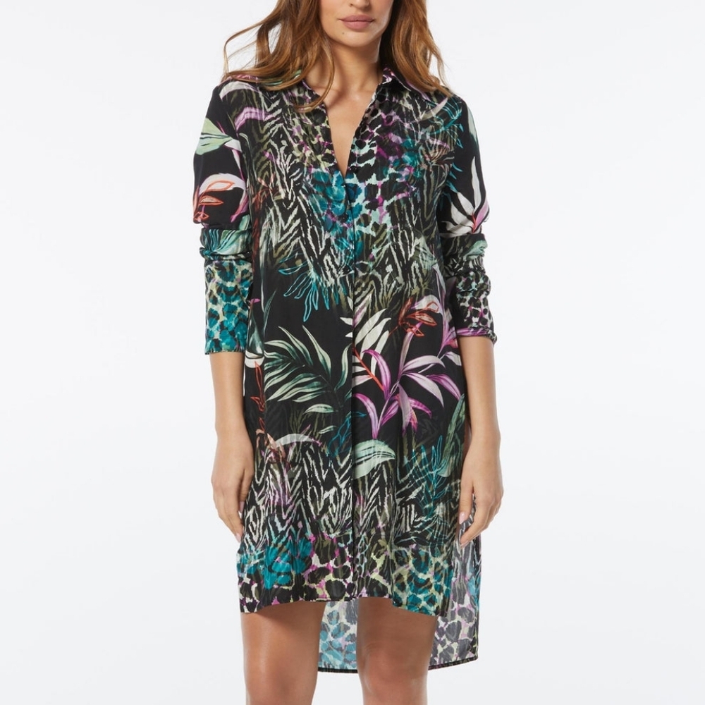 Carmen Marc Valvo Black Floral Swim Cover-Up. NWT Sz M #F12